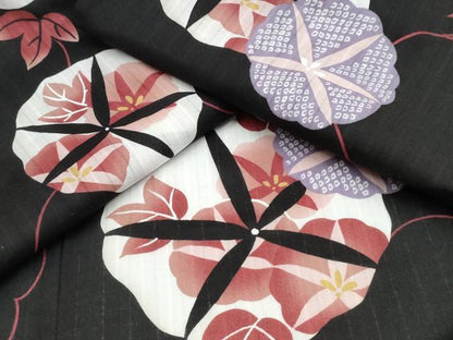 平和屋着物∴夏物 浴衣 朝顔 黒地 綿 逸品 CABB6555ng