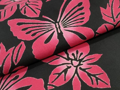 平和屋着物∴夏物 浴衣 型染め 薔薇舞蝶文 黒地 綿 逸品 CABB6558ng