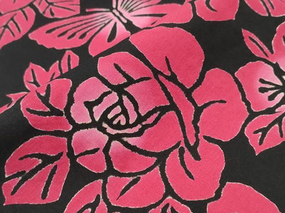 平和屋着物∴夏物 浴衣 型染め 薔薇舞蝶文 黒地 綿 逸品 CABB6558ng