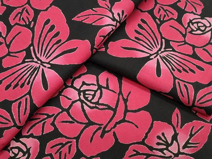 平和屋着物∴夏物 浴衣 型染め 薔薇舞蝶文 黒地 綿 逸品 CABB6558ng