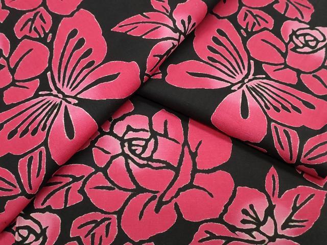 平和屋着物∴夏物 浴衣 型染め 薔薇舞蝶文 黒地 綿 逸品 CABB6558ng