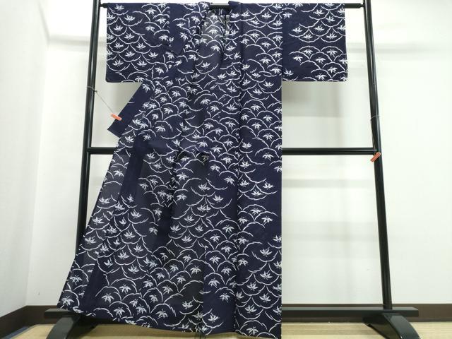 平和屋着物∴夏物 浴衣 綿絽 芝草笹文 綿 逸品 未使用 CABB6561ng