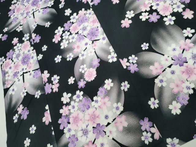 平和屋着物∴夏物 浴衣 綿紅梅 ラメ 舞桜 黒地 綿 逸品 CABB6567ng