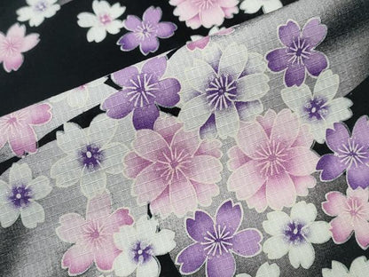 平和屋着物∴夏物 浴衣 綿紅梅 ラメ 舞桜 黒地 綿 逸品 CABB6567ng