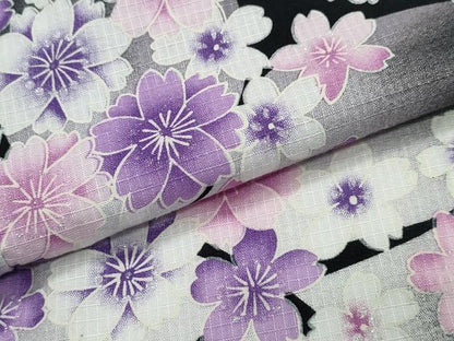 平和屋着物∴夏物 浴衣 綿紅梅 ラメ 舞桜 黒地 綿 逸品 CABB6567ng