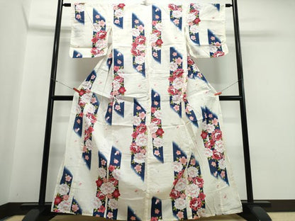 平和屋着物∴夏物 浴衣 綿紅梅 牡丹花文 綿 逸品 CABB6569ng