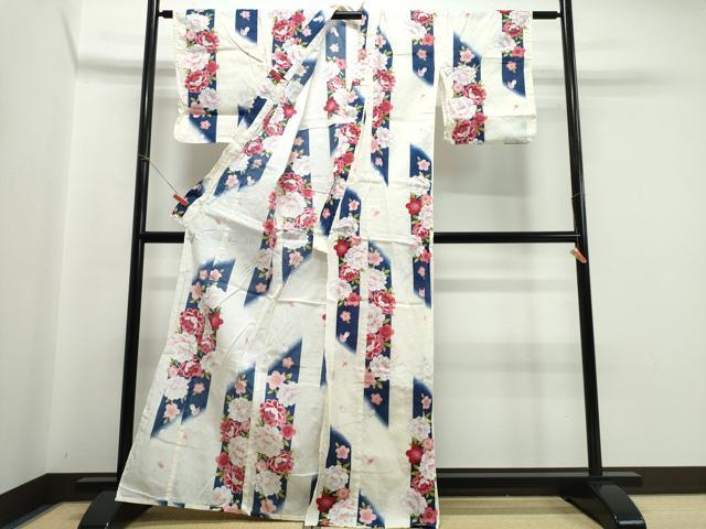 平和屋着物∴夏物 浴衣 綿紅梅 牡丹花文 綿 逸品 CABB6569ng
