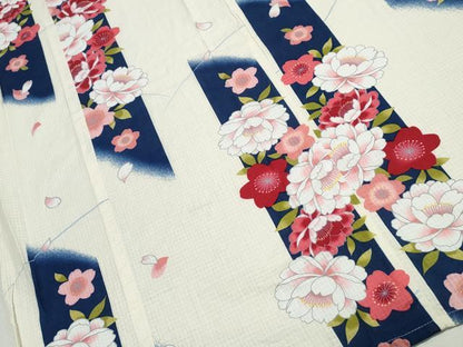 平和屋着物∴夏物 浴衣 綿紅梅 牡丹花文 綿 逸品 CABB6569ng