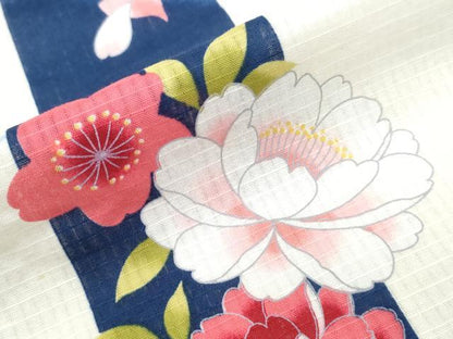 平和屋着物∴夏物 浴衣 綿紅梅 牡丹花文 綿 逸品 CABB6569ng