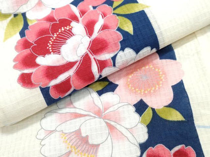 平和屋着物∴夏物 浴衣 綿紅梅 牡丹花文 綿 逸品 CABB6569ng