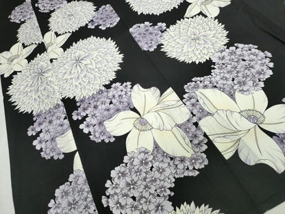 平和屋着物∴夏物 松田聖子 SEIKOMATSUDA 浴衣 紫陽花菊花文 黒地 銀彩 綿 逸品 CABB6570ng