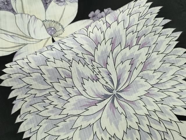 平和屋着物∴夏物 松田聖子 SEIKOMATSUDA 浴衣 紫陽花菊花文 黒地 銀彩 綿 逸品 CABB6570ng