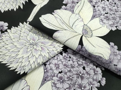 平和屋着物∴夏物 松田聖子 SEIKOMATSUDA 浴衣 紫陽花菊花文 黒地 銀彩 綿 逸品 CABB6570ng
