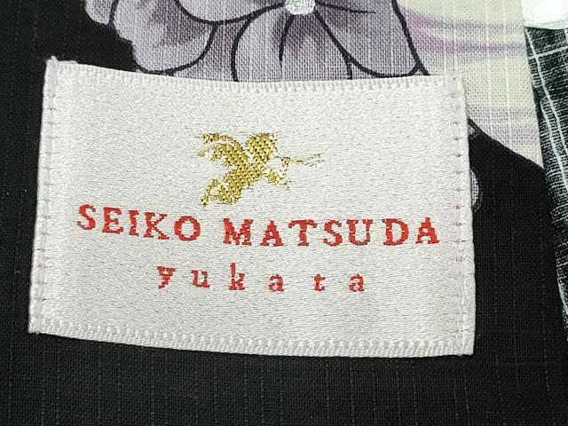 平和屋着物∴夏物 松田聖子 SEIKOMATSUDA 浴衣 紫陽花菊花文 黒地 銀彩 綿 逸品 CABB6570ng