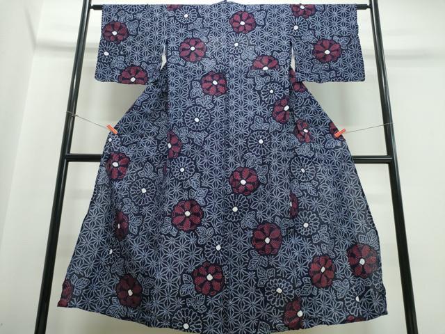 平和屋着物∴夏物 浴衣 有松鳴海絞り 舞花麻の葉文様 綿 逸品 CABB6577ng