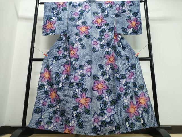 平和屋着物∴夏物 浴衣 有松鳴海絞り 枝花文 綿 逸品 CABB6578ng