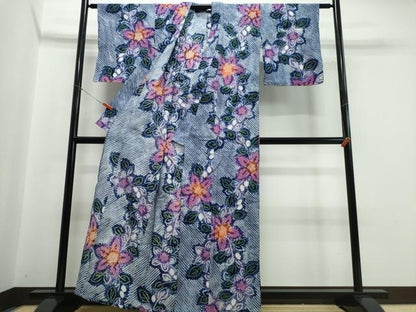 平和屋着物∴夏物 浴衣 有松鳴海絞り 枝花文 綿 逸品 CABB6578ng