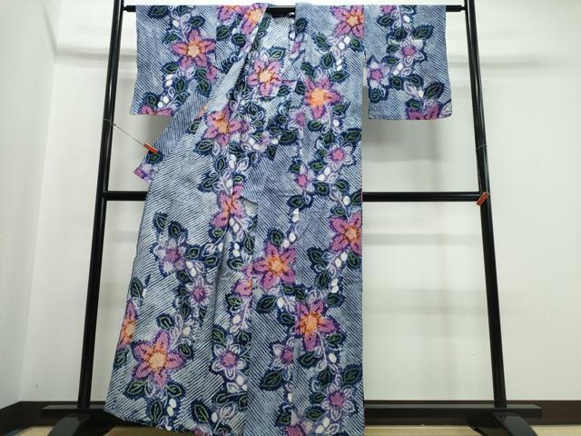 平和屋着物∴夏物 浴衣 有松鳴海絞り 枝花文 綿 逸品 CABB6578ng