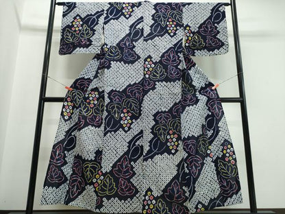 平和屋着物∴夏物 浴衣 有松鳴海絞り 葡萄蔦の葉文 綿 逸品 CABB6579ng
