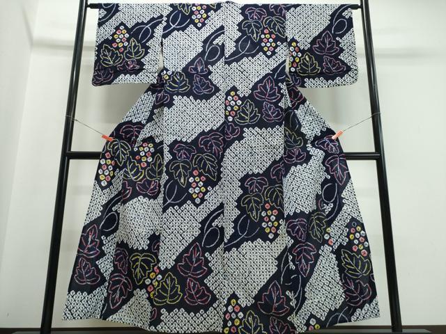 平和屋着物∴夏物 浴衣 有松鳴海絞り 葡萄蔦の葉文 綿 逸品 CABB6579ng