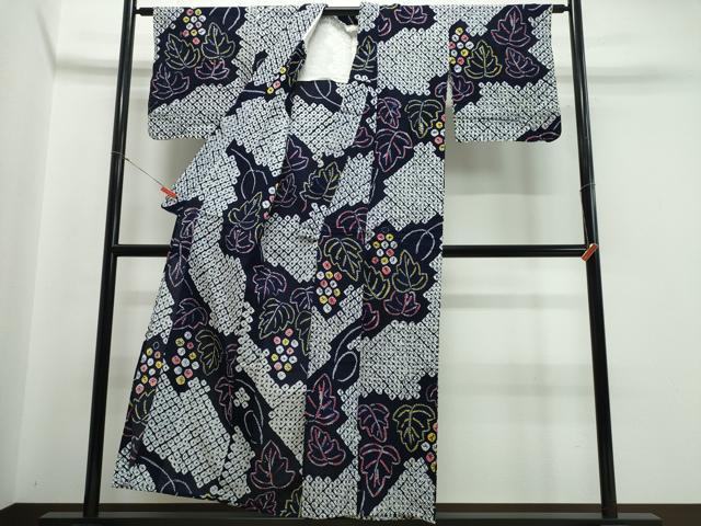 平和屋着物∴夏物 浴衣 有松鳴海絞り 葡萄蔦の葉文 綿 逸品 CABB6579ng