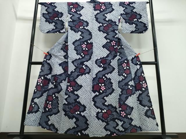 平和屋着物∴夏物 浴衣 有松鳴海絞り 流水舞花文 綿 逸品 CABB6581ng