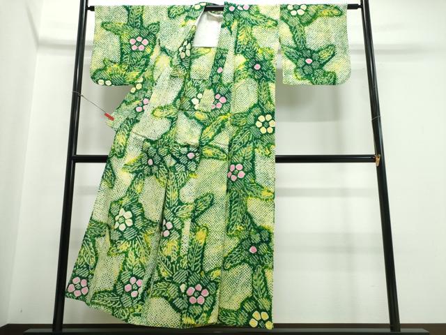 平和屋着物∴夏物 浴衣 有松鳴海絞り 舞葉花文 綿 逸品 CABB6582ng