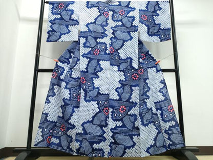 平和屋着物∴夏物 浴衣 有松鳴海絞り 霞扇面花文 綿 逸品 CABB6587ng