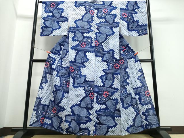 平和屋着物∴夏物 浴衣 有松鳴海絞り 霞扇面花文 綿 逸品 CABB6587ng