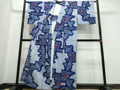 平和屋着物∴夏物 浴衣 有松鳴海絞り 霞扇面花文 綿 逸品 CABB6587ng