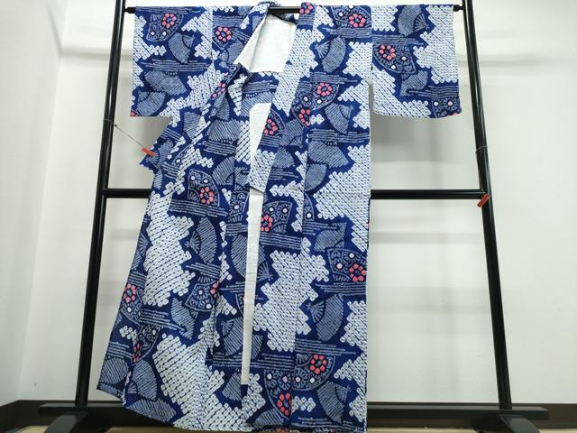 平和屋着物∴夏物 浴衣 有松鳴海絞り 霞扇面花文 綿 逸品 CABB6587ng