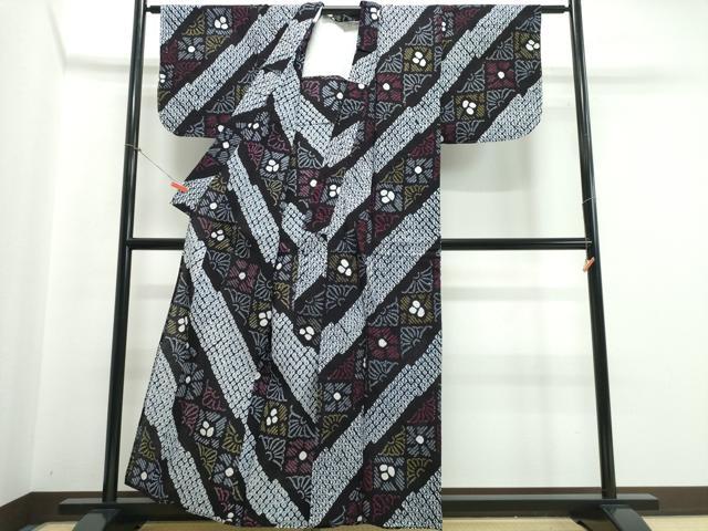平和屋着物∴夏物 浴衣 有松鳴海絞り 斜線格子花文 綿 逸品 未使用 CABB6588ng