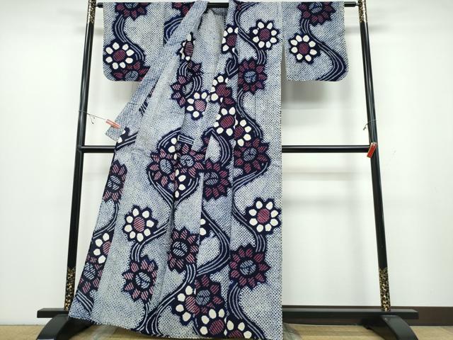 平和屋着物∴夏物 浴衣 有松鳴海絞り 流水舞花文 綿 逸品 CABB6596ng