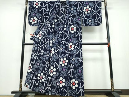 平和屋着物∴夏物 浴衣 有松鳴海絞り 舞花麻の葉文様 綿 逸品 CABB6604ng