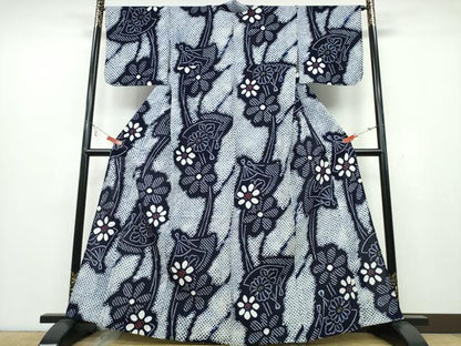 平和屋着物∴夏物 浴衣 有松鳴海絞り 扇面重ね花文 綿 逸品 CABB6607ng