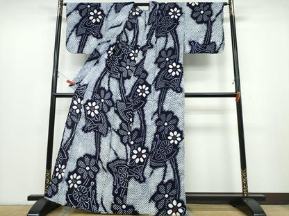 平和屋着物∴夏物 浴衣 有松鳴海絞り 扇面重ね花文 綿 逸品 CABB6607ng