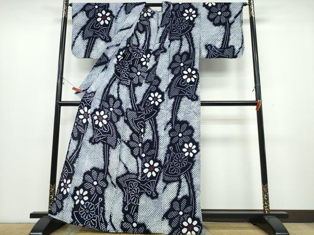 平和屋着物∴夏物 浴衣 有松鳴海絞り 扇面重ね花文 綿 逸品 CABB6607ng