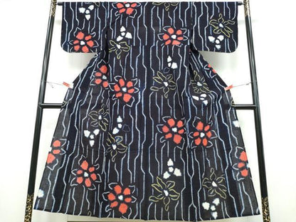 平和屋着物∴夏物 浴衣 有松鳴海絞り よろけ縞舞花文 綿 逸品 CABB6610ng