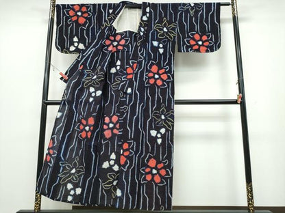 平和屋着物∴夏物 浴衣 有松鳴海絞り よろけ縞舞花文 綿 逸品 CABB6610ng