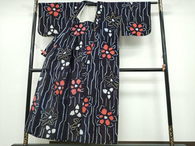 平和屋着物∴夏物 浴衣 有松鳴海絞り よろけ縞舞花文 綿 逸品 CABB6610ng