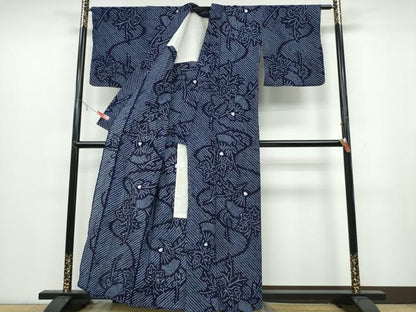 平和屋着物∴夏物 浴衣 有松鳴海絞り 流水桐文 綿 逸品 CABB6614ng