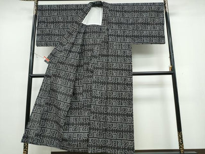 平和屋着物∴夏物 男性 浴衣 横段吉祥文 黒地 綿 逸品 CABB6623ng