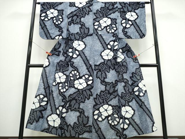 平和屋着物∴夏物 浴衣 有松鳴海絞り 竹縞朝顔 綿 逸品 未使用 CABB6634ng