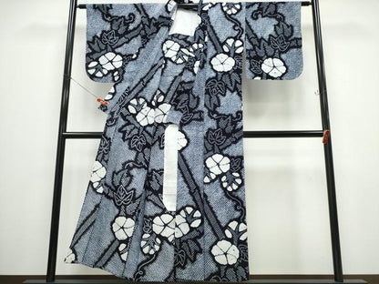 平和屋着物∴夏物 浴衣 有松鳴海絞り 竹縞朝顔 綿 逸品 未使用 CABB6634ng