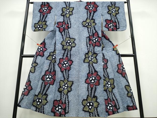 平和屋着物∴夏物 浴衣 有松鳴海絞り 枝花文 綿 逸品 CABB6639ng