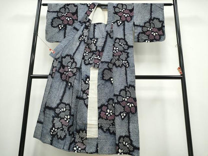平和屋着物∴夏物 浴衣 有松鳴海絞り 枝花文 綿 逸品 CABB6641ng