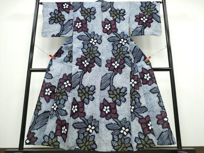 平和屋着物∴夏物 浴衣 有松鳴海絞り 枝花文 綿 逸品 CABB6650ng