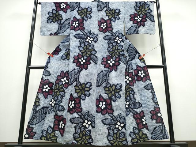 平和屋着物∴夏物 浴衣 有松鳴海絞り 枝花文 綿 逸品 CABB6650ng