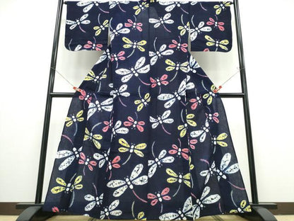 平和屋着物∴夏物 浴衣 有松鳴海絞り 蜻蛉 トンボ 綿 逸品 未使用 CABB6653ng