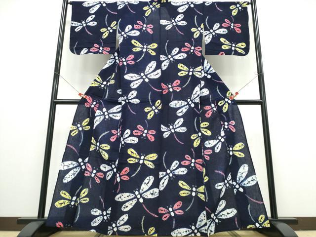 平和屋着物∴夏物 浴衣 有松鳴海絞り 蜻蛉 トンボ 綿 逸品 未使用 CABB6653ng